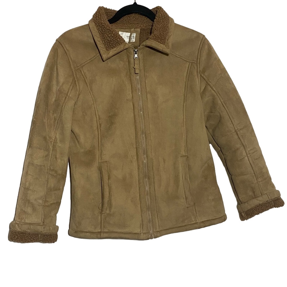 Metropolis Company women suede zip up fleece tan jacket size M outdoor earthsy